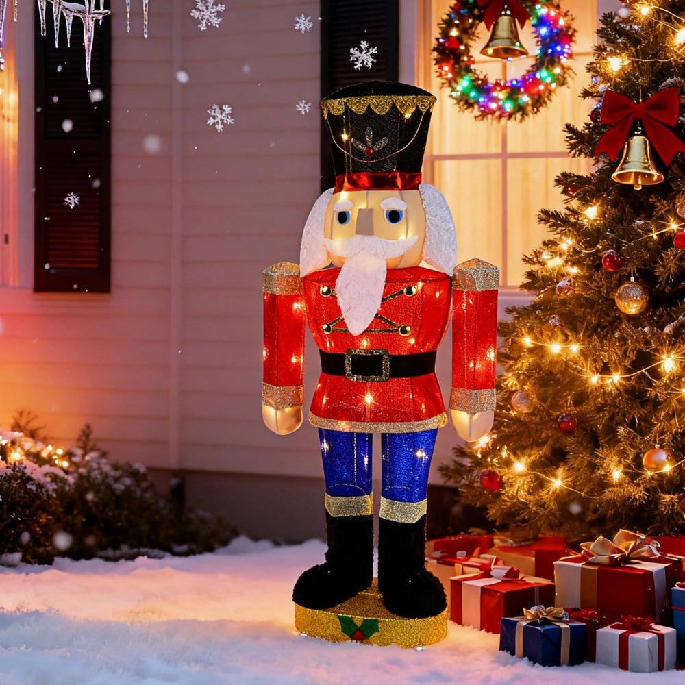 Hausse nutcracker styled on a front porch adding holiday charm to entryway