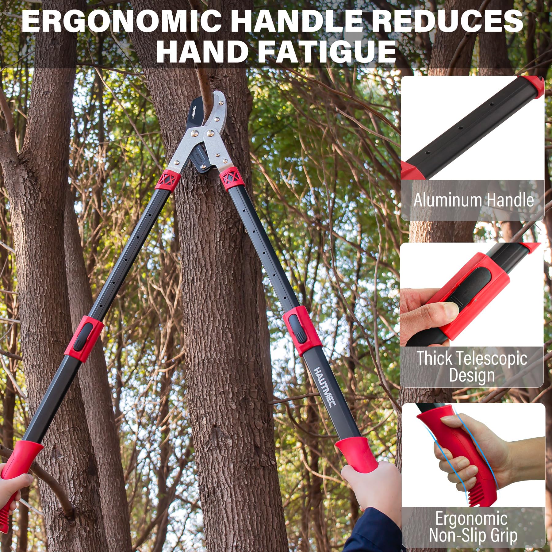 HAUTMEC ergonomic non‑slip handle texture reducing hand fatigue during use