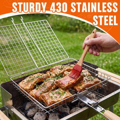 Havawish baskets on charcoal grill in use demonstrating easy turning and even cooking