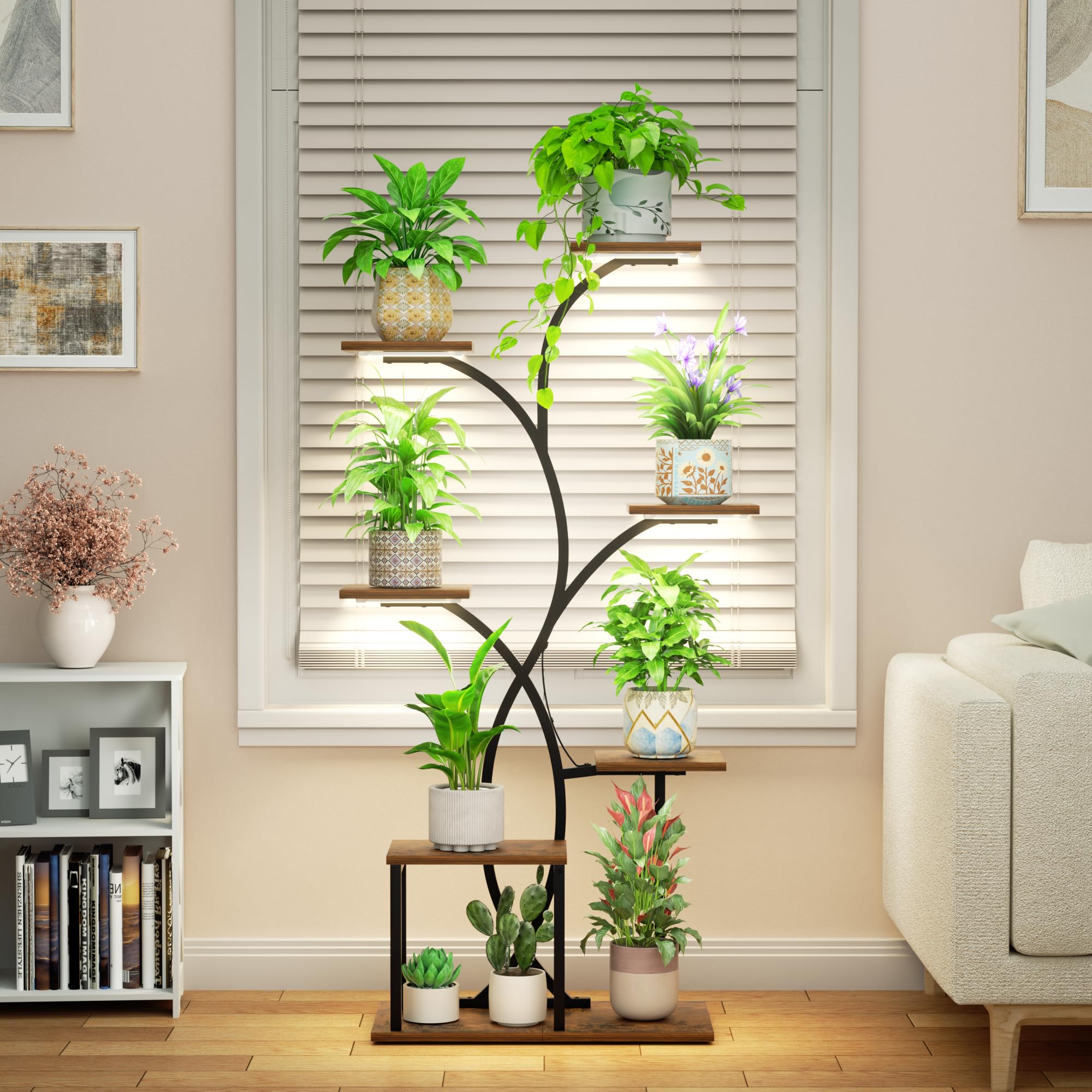 HAVLOTII side angle showing seven staggered shelves for mixed plant arrangements