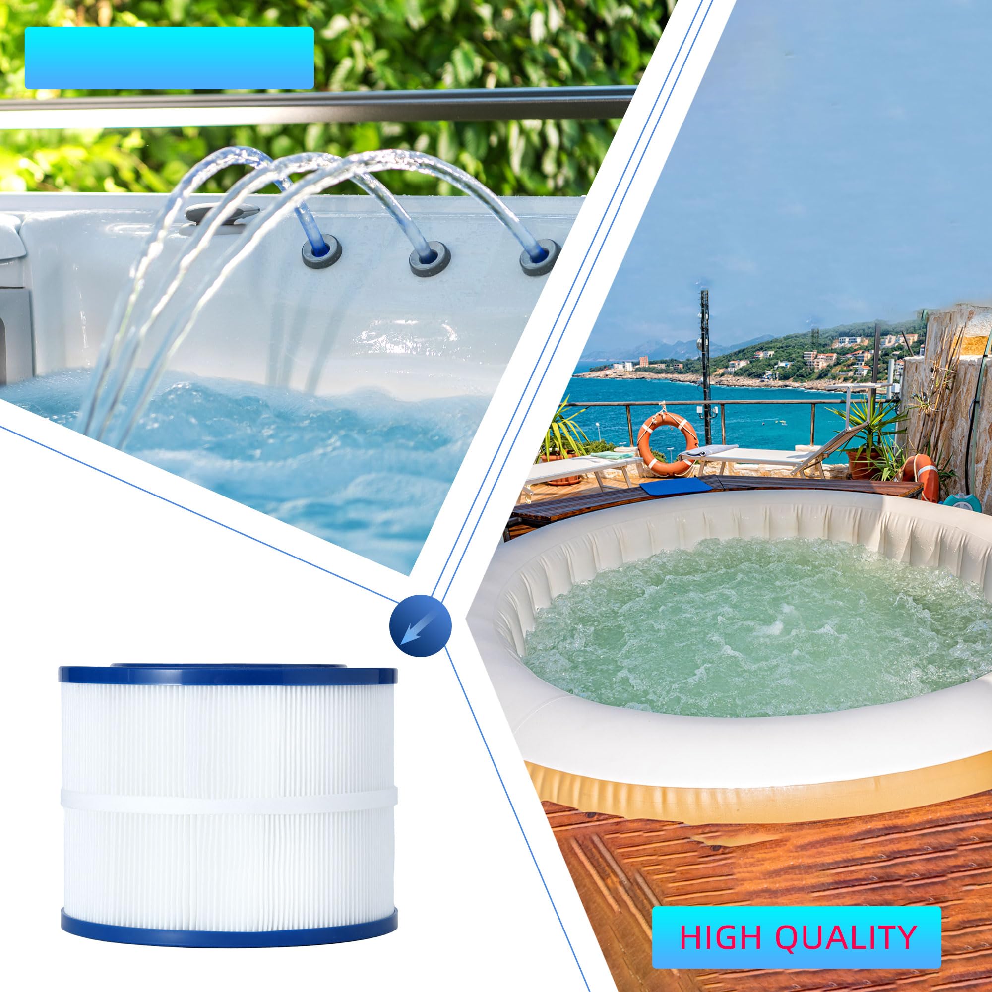 Havuzpas lifestyle shot of patio hot tub with spare filters for hassle-free maintenance