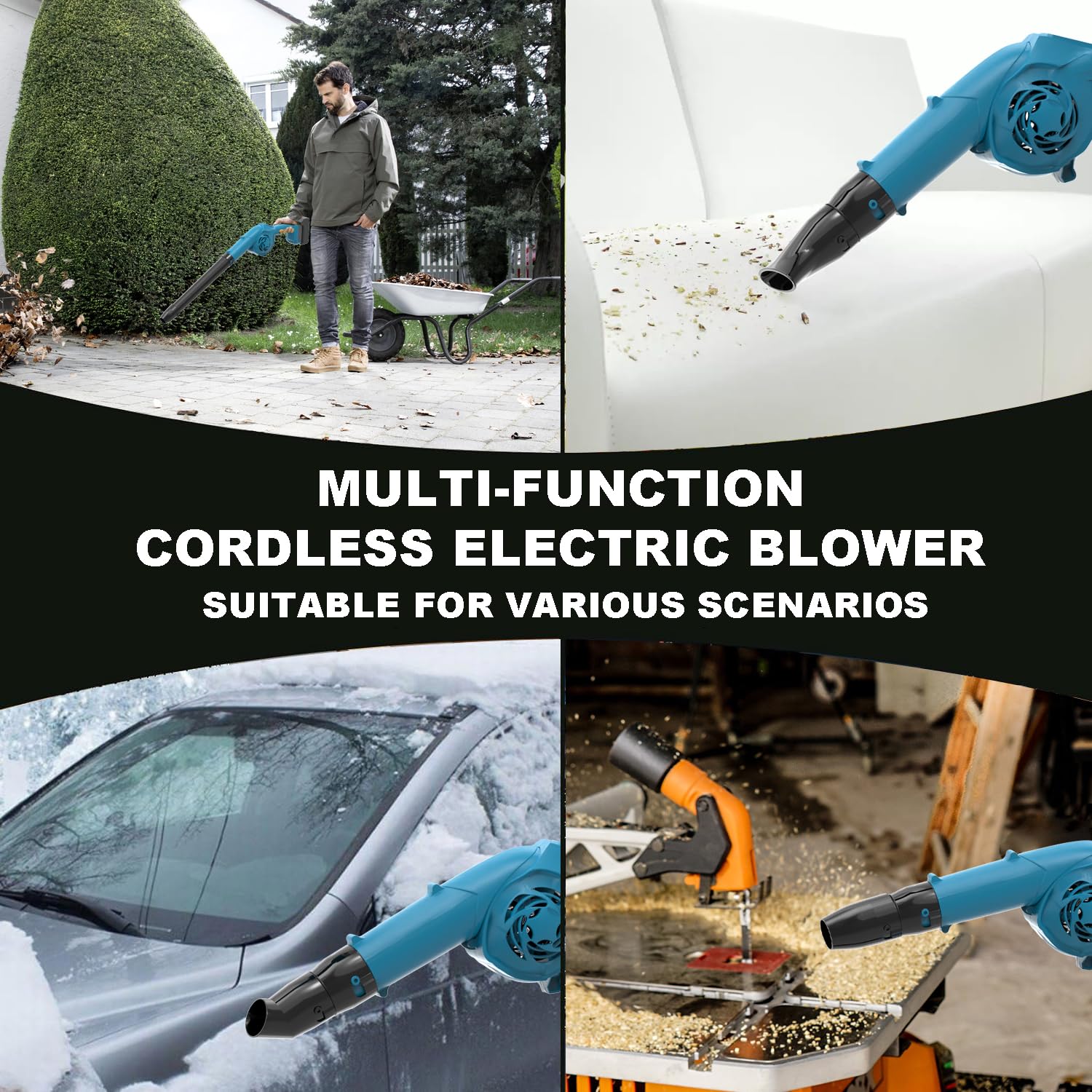 Hawfog blower in garden lifestyle scene for quiet, cordless yard care