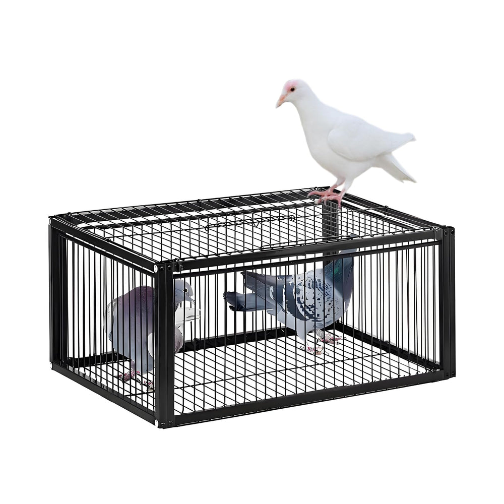 HAYLILUYOO front view of pigeon trap showing full cage and entrances, secure containment benefit