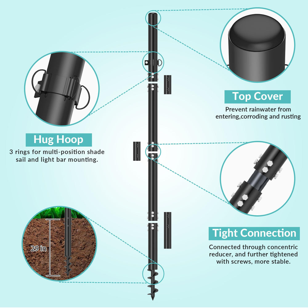 HAYOHRT assembled pole supporting a shade sail demonstrating secure mounting