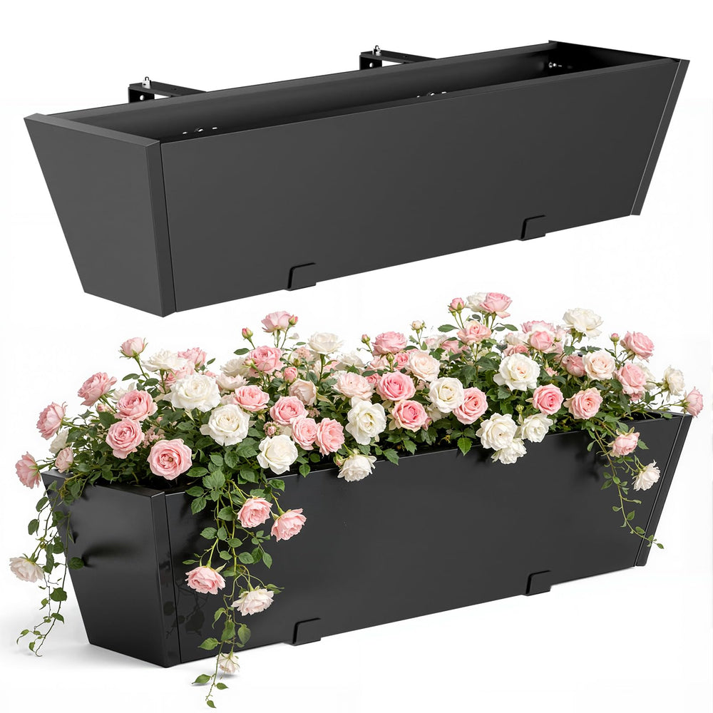 HAYOHRT front view of 36-inch railing planter showing clean lines and capacity