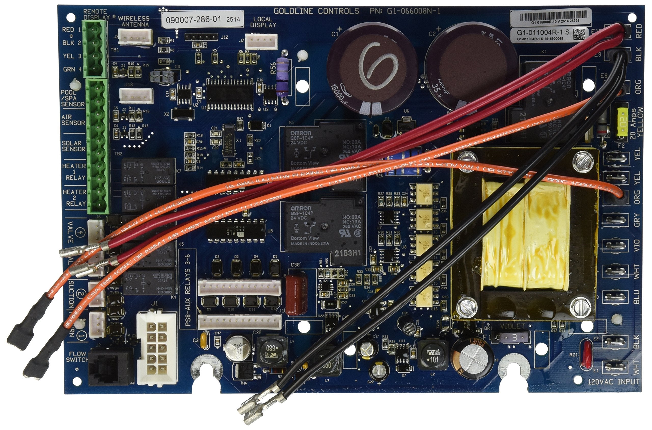 Hayward Goldline main PCB front view showing connectors for easier replacement