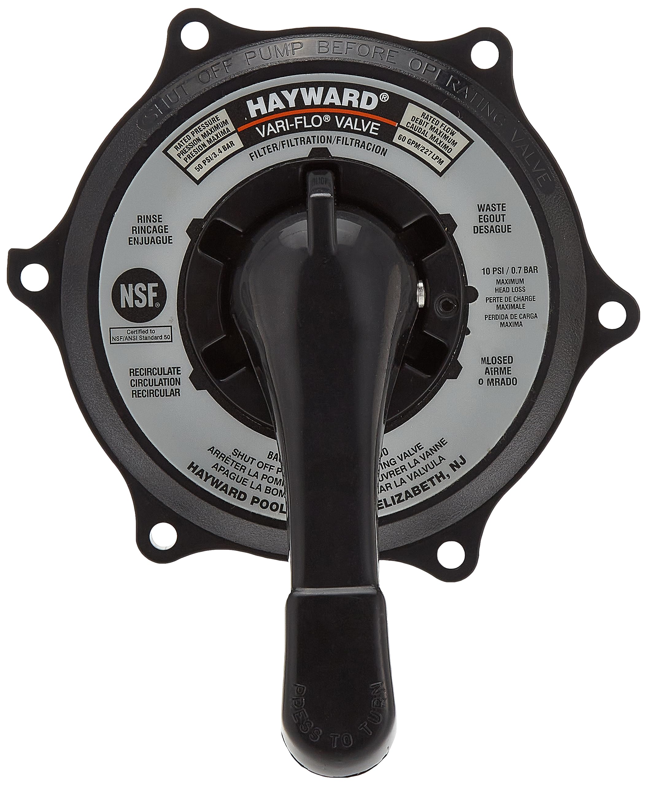 Hayward front view of handle and cover assembly showing durable control