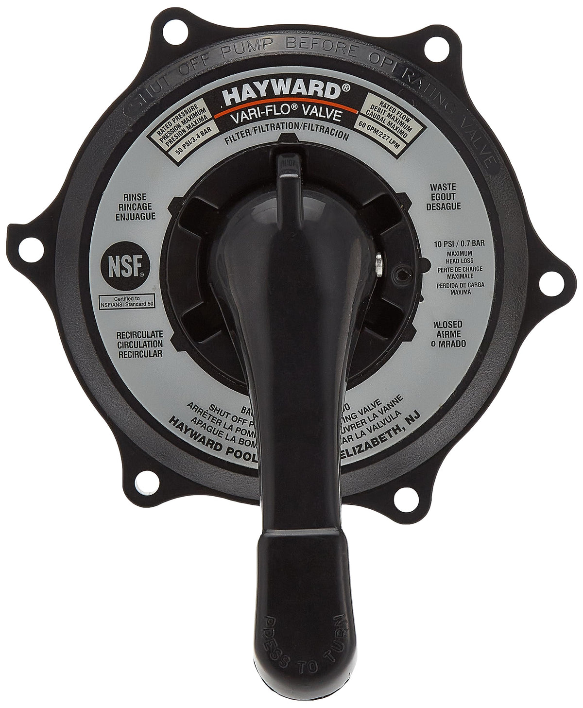 Hayward front view of handle and cover assembly showing durable control