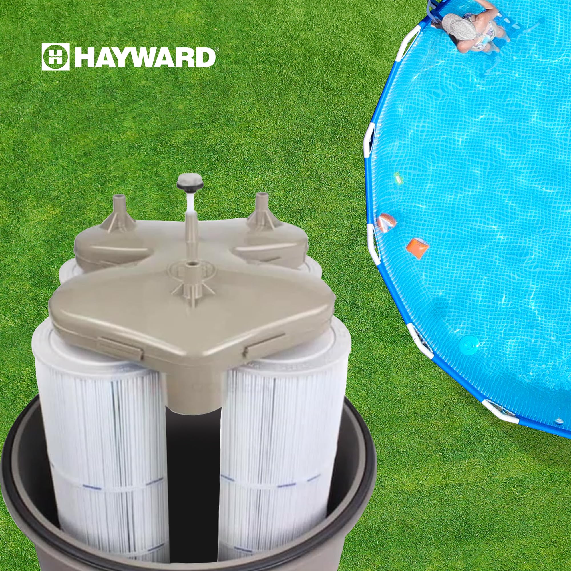 Hayward manifold with cartridge installed demonstrating proper seating and flow