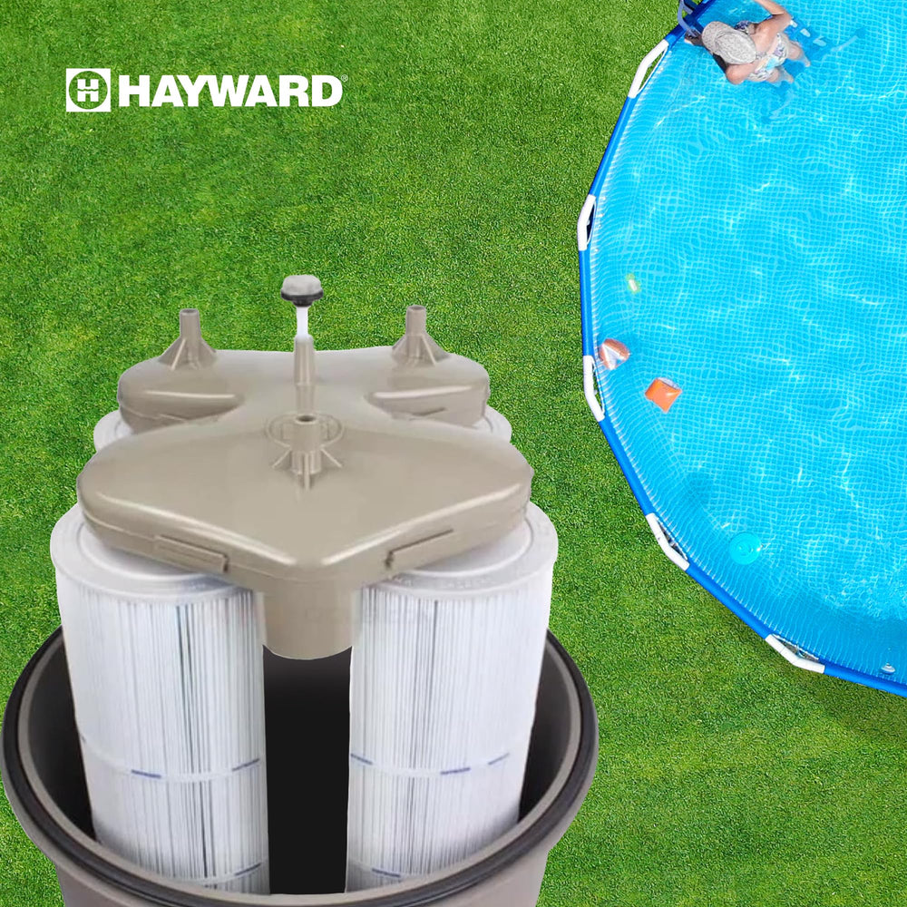 Hayward manifold with cartridge installed demonstrating proper seating and flow