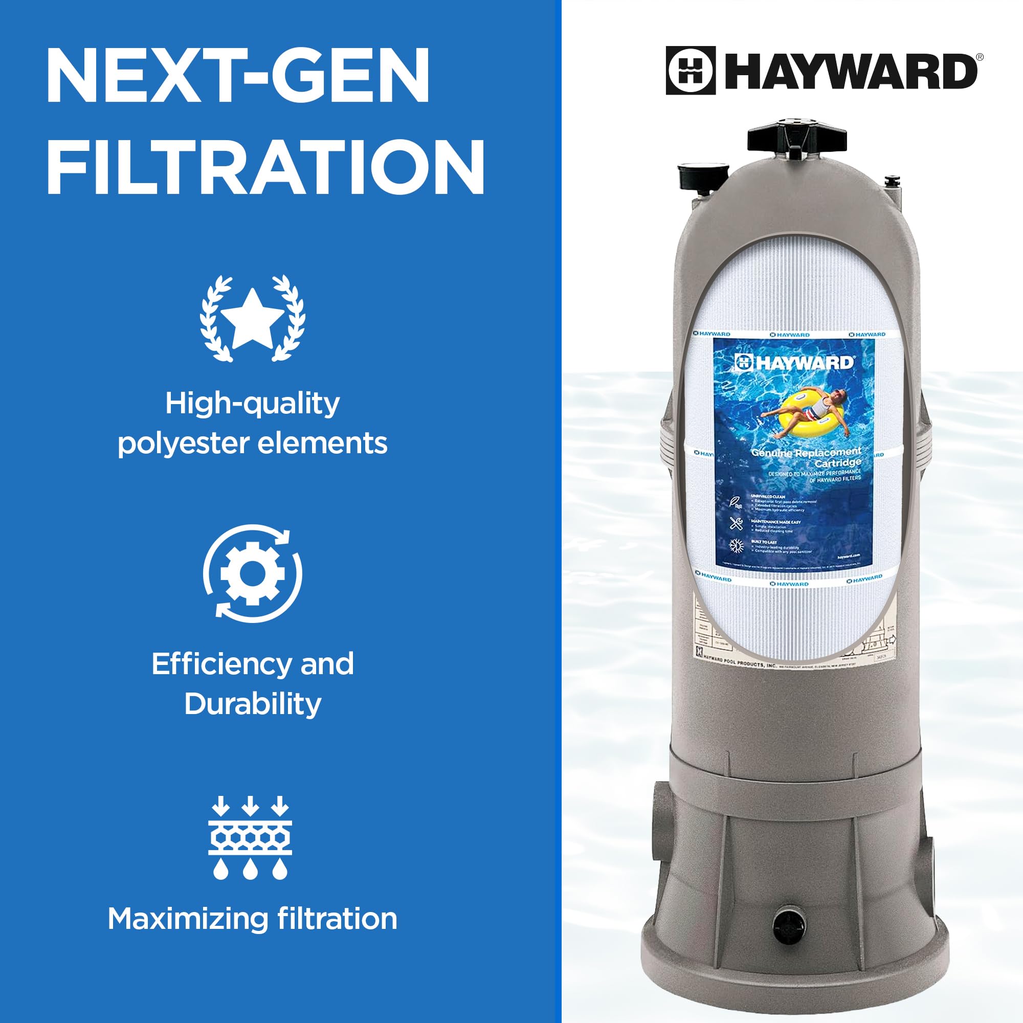 Hayward technician rinsing cartridge illustrating easy cleaning and maintenance benefit