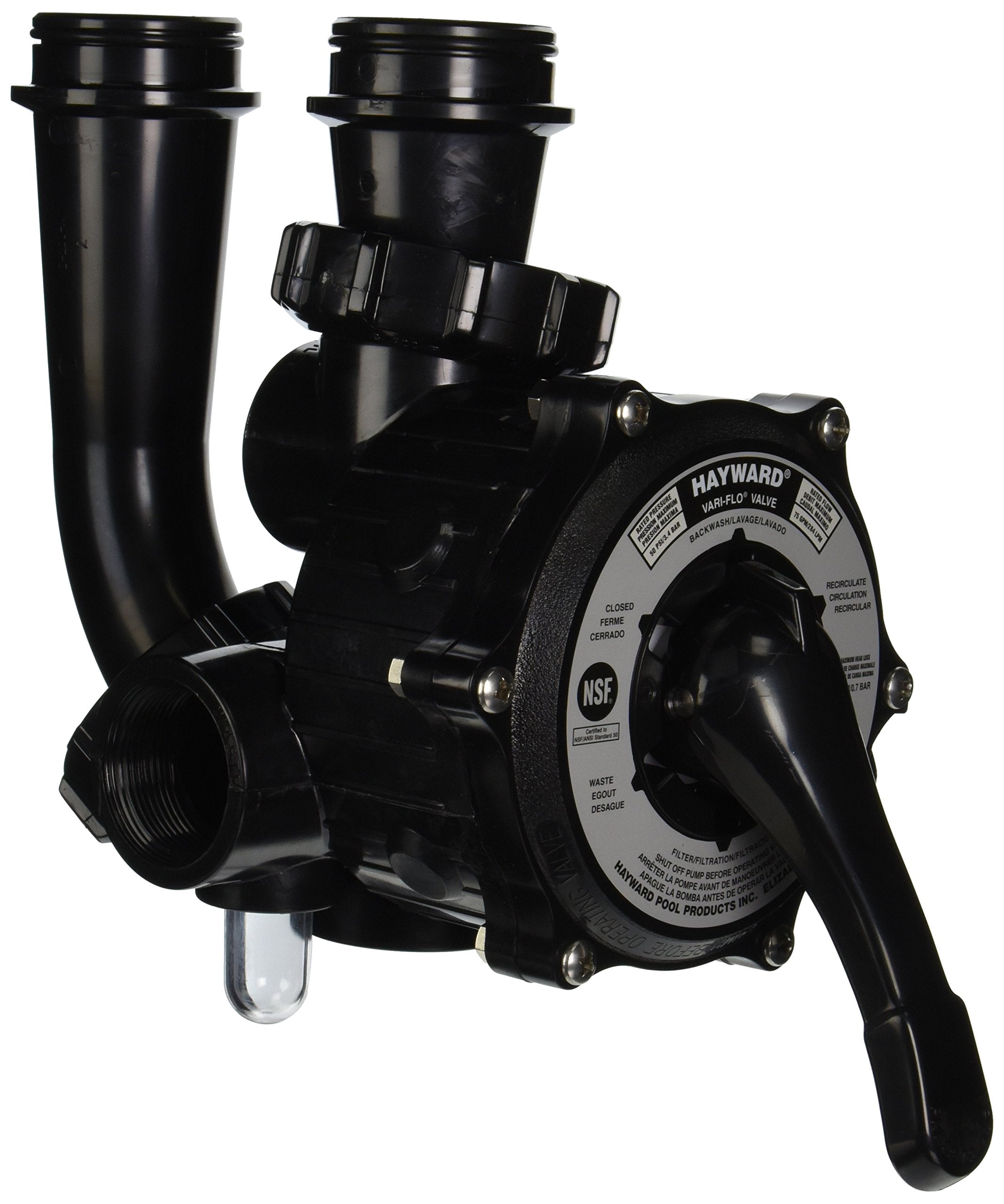 Hayward SP0710XR50 front view showing coupling and sight glass, for reliable visible backwash