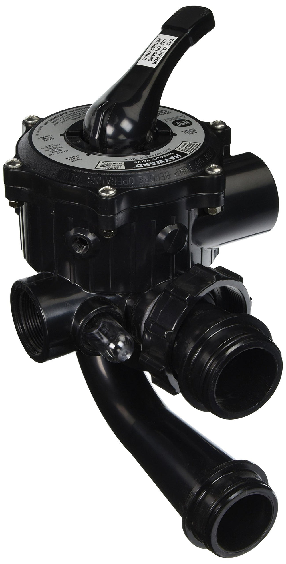 Hayward side mount valve front view shows durable flange and handle for reliable control