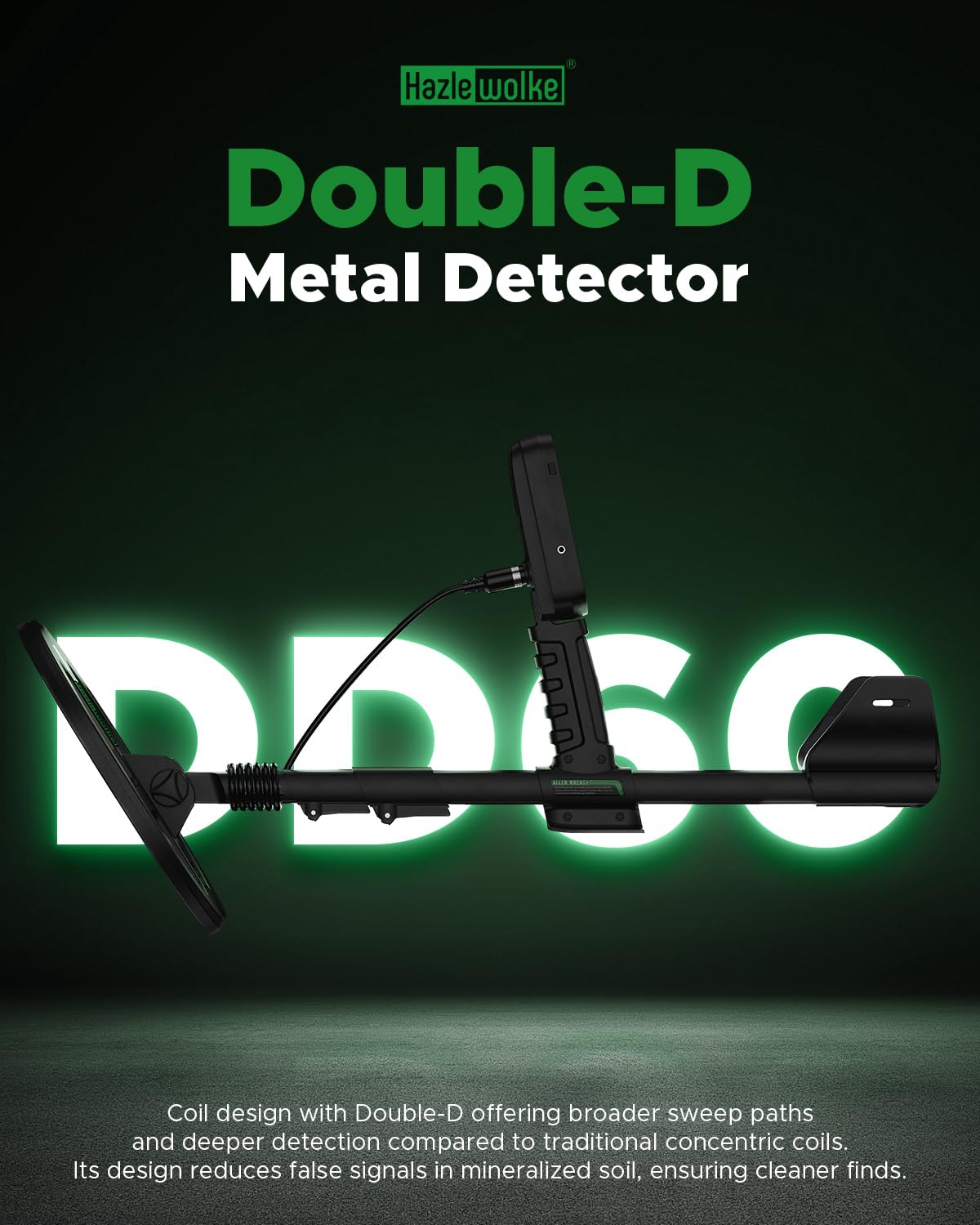 hazlewolke Double-D coil close-up highlighting deep detection advantage