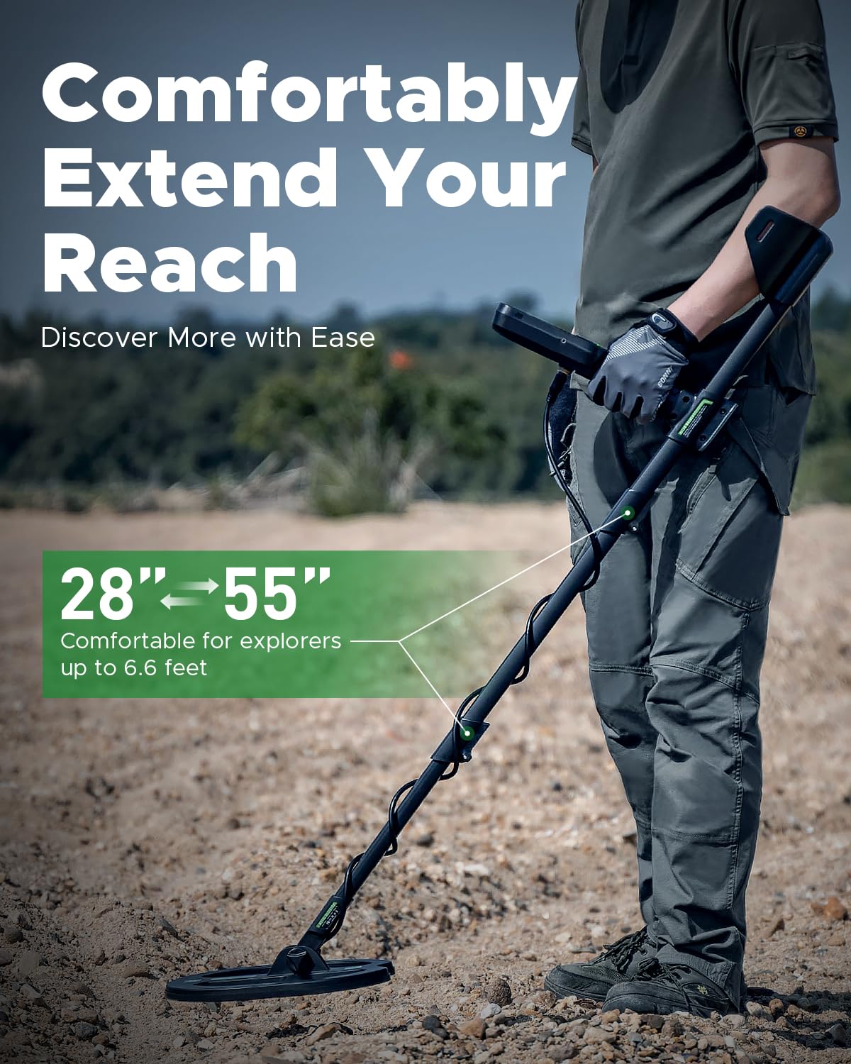 hazlewolke full-length detector with user showing ergonomic reach benefit