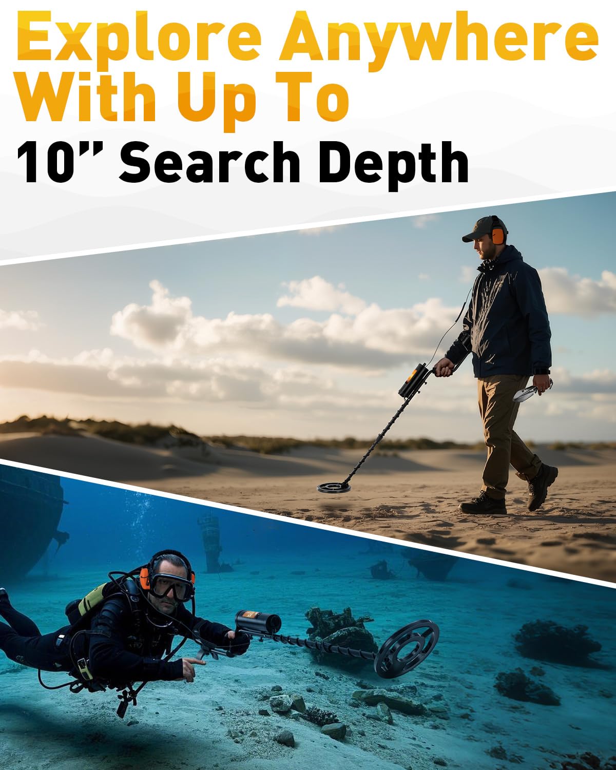 hazlewolke beside diver showing scale and 130ft waterproof capability