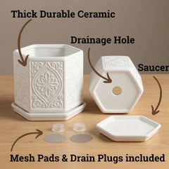 HB Design Co. close-up of hexagon textured ceramic surface highlighting durable finish