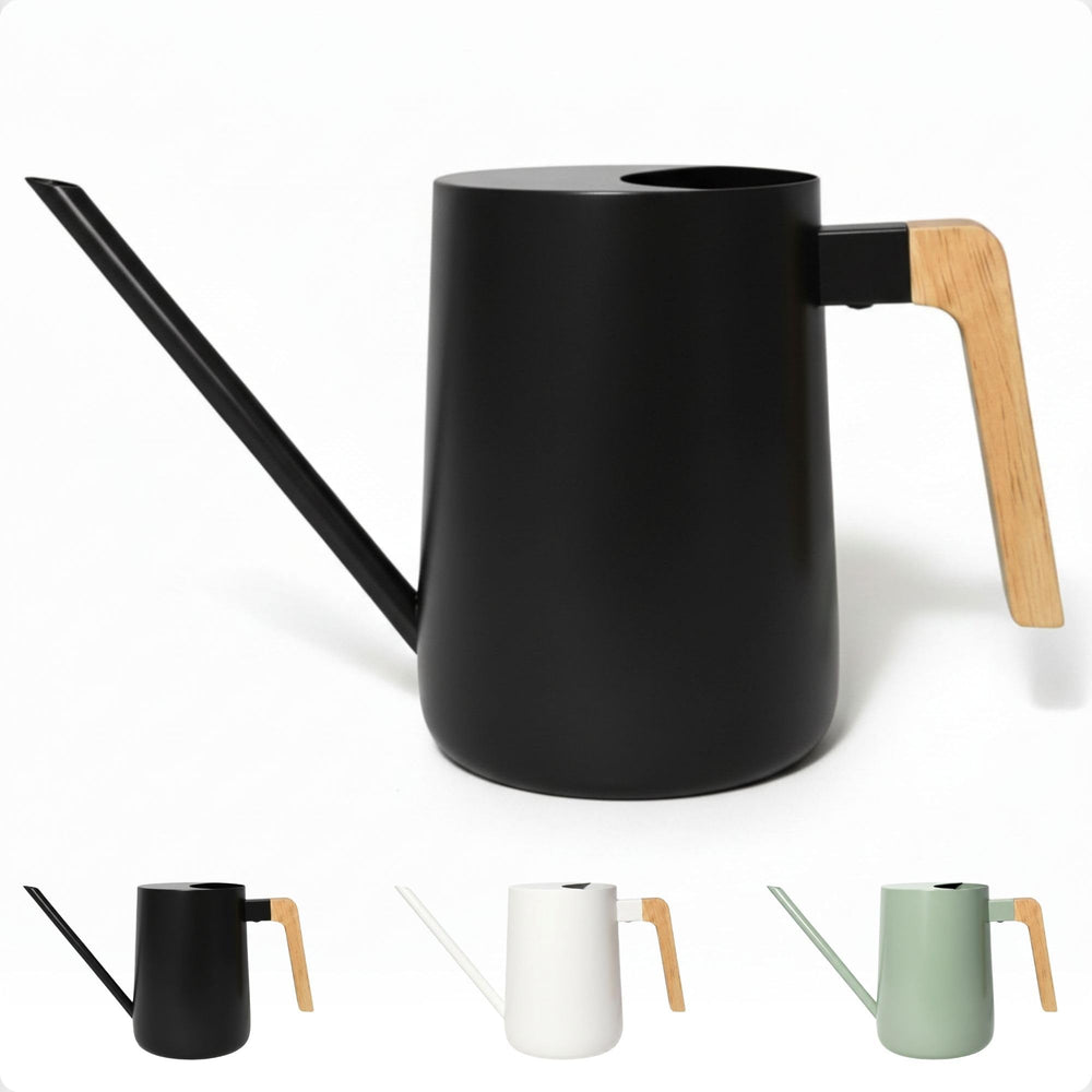 HB Design Co. front view of matte black watering can, stylish and functional