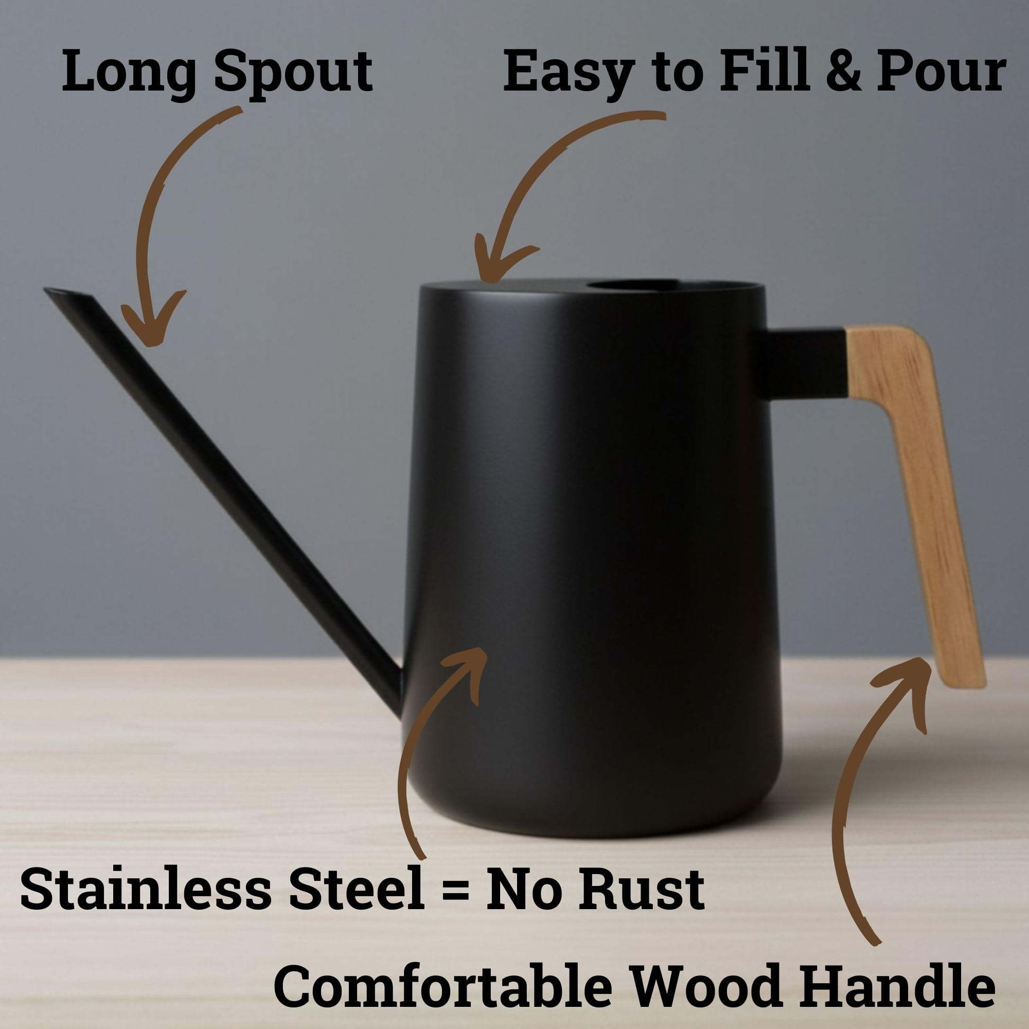 HB Design Co. close-up of long 6.5 inch spout for precise pouring