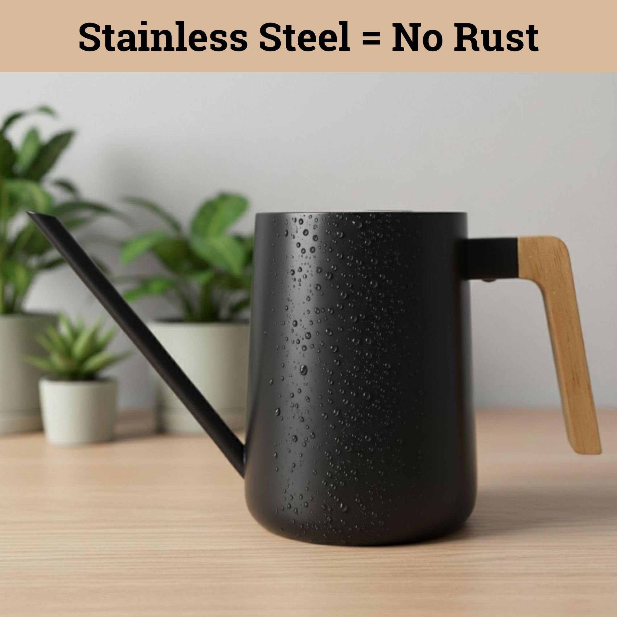 HB Design Co. real wood handle ergonomic grip for comfortable watering