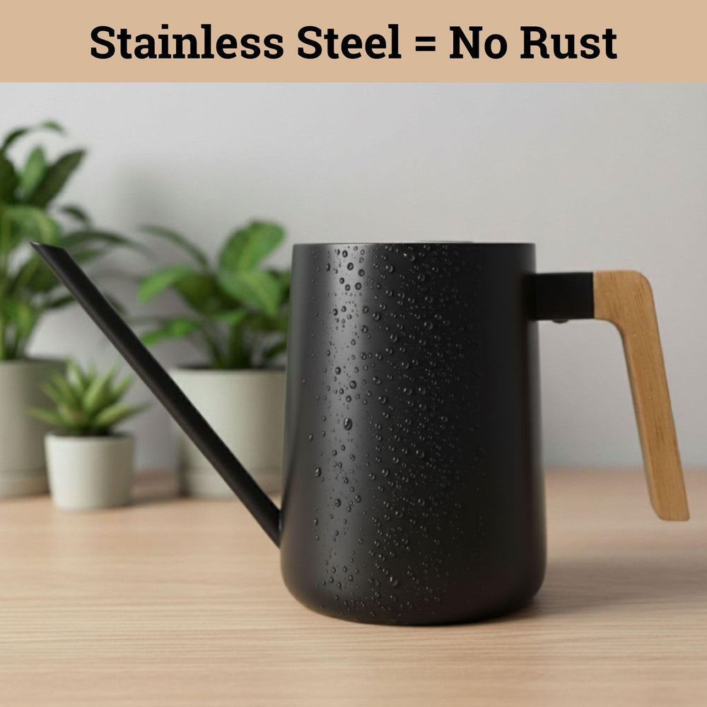 HB Design Co. real wood handle ergonomic grip for comfortable watering