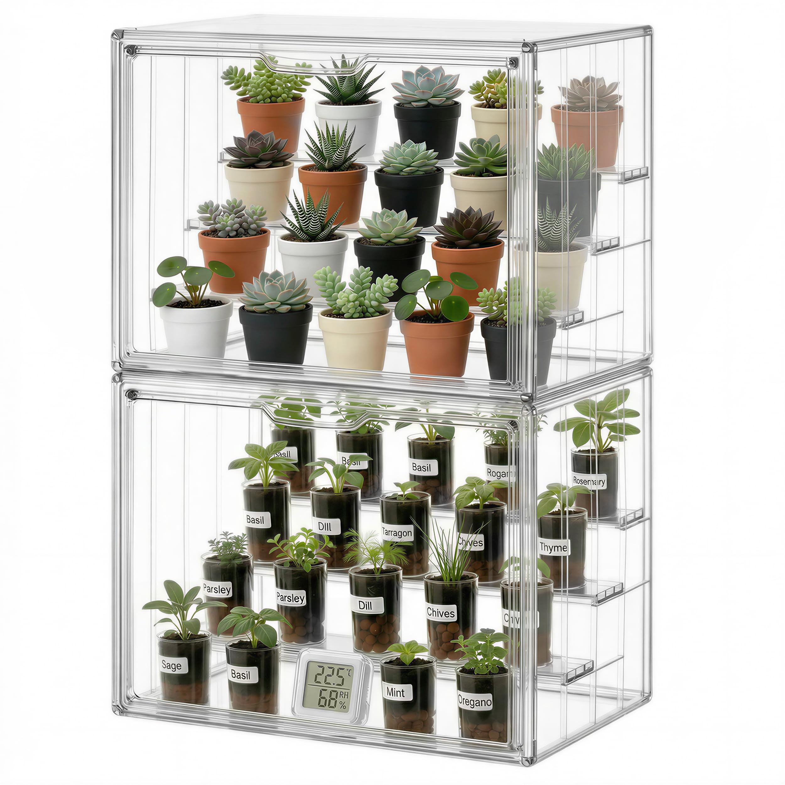 HBlife front view of mini greenhouse showing clear enclosure and compact benefit