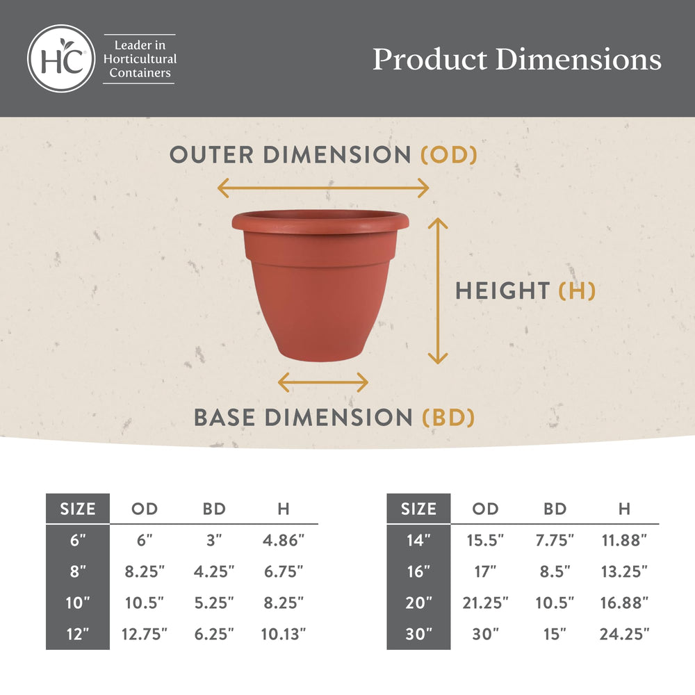 Side profile showing contoured base of The HC Companies planter for stability and surface protection