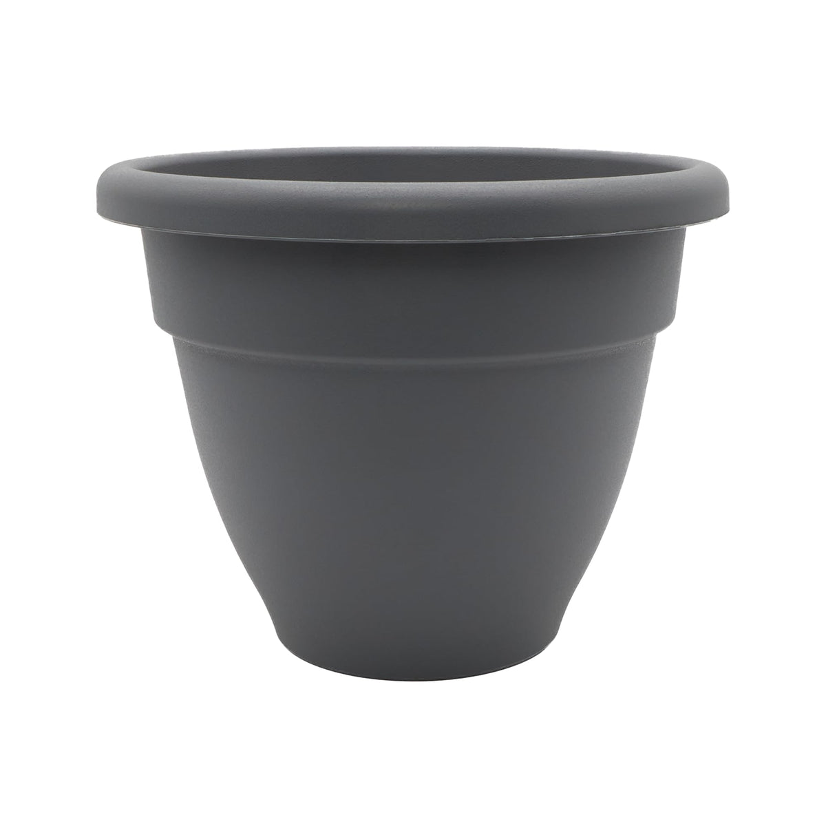 The HC Companies front view of warm gray 16-inch planter showing attractive rolled rim and shape for styling
