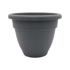 The HC Companies front view of warm gray 16-inch planter showing attractive rolled rim and shape for styling
