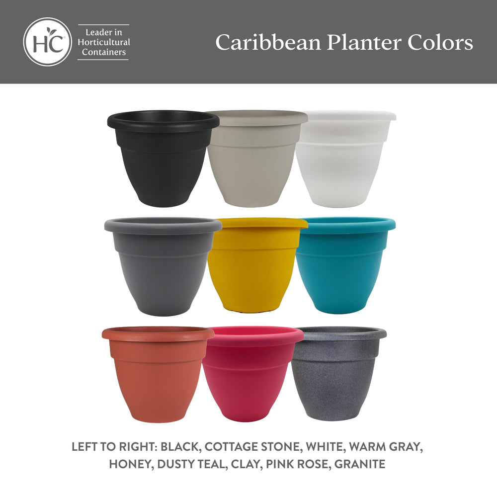 Indoor scene of The HC Companies planter on a saucer protecting flooring and allowing plug use