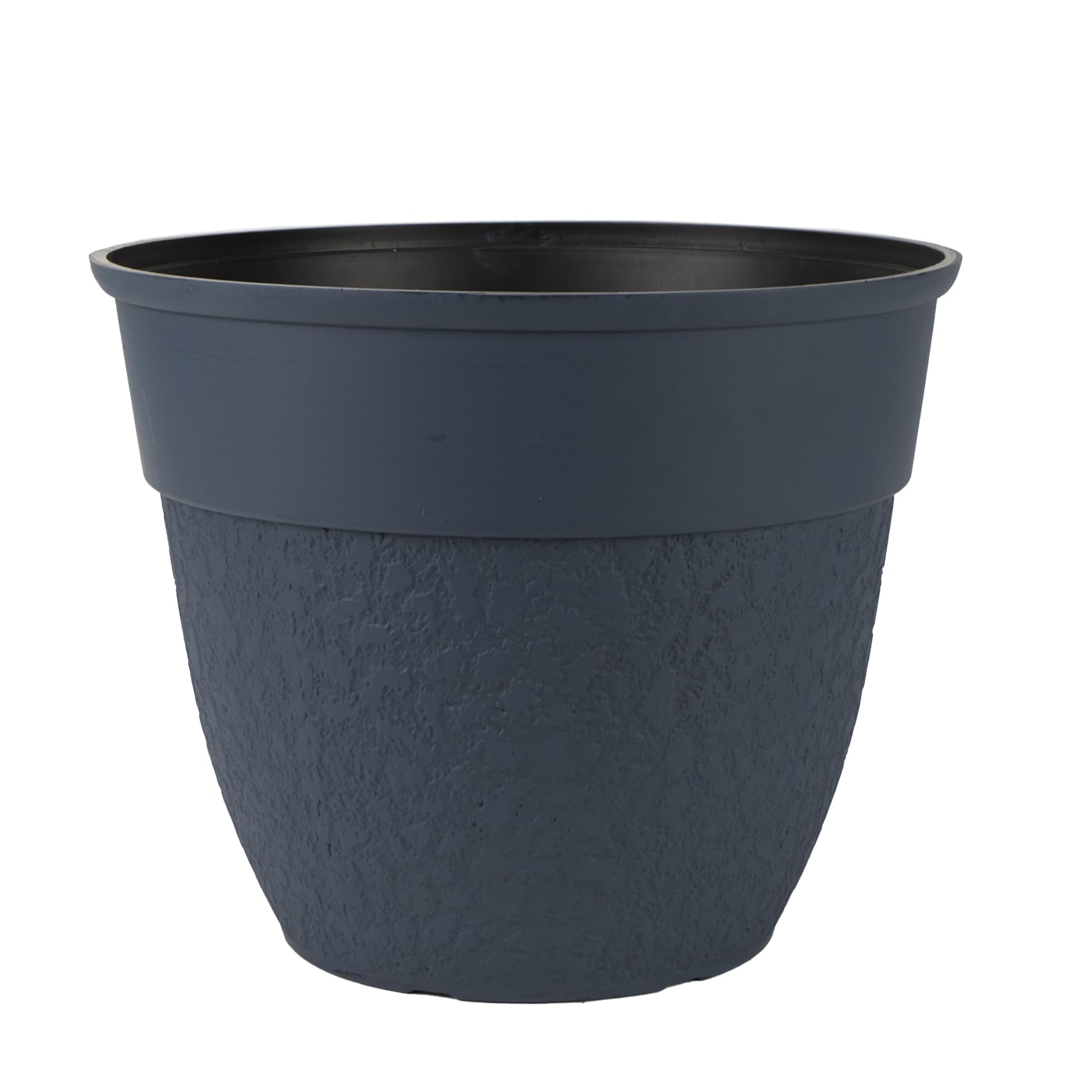 The HC Companies front view of slate blue planter shows stylish stonelike finish and shape