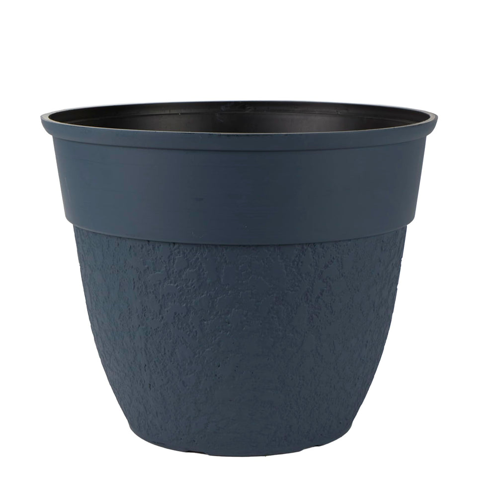 The HC Companies front view of slate blue planter shows stylish stonelike finish and shape