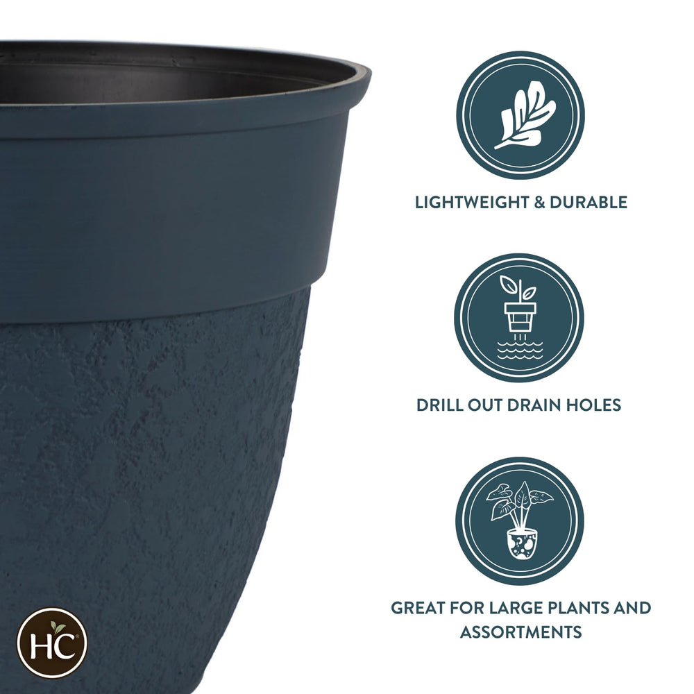 The HC Companies planter shown beside a football for scale, demonstrating manageable weight