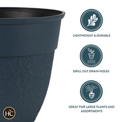 The HC Companies planter shown beside a football for scale, demonstrating manageable weight