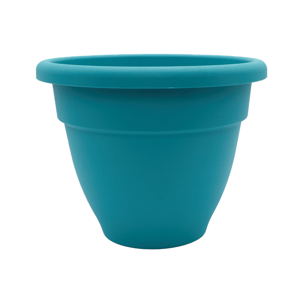 The HC Companies front view of dusty teal planter showing shape and curb appeal