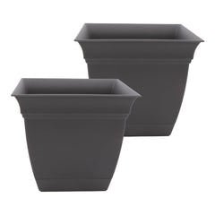 The HC Companies front view warm gray planter showing modern square shape and curb appeal