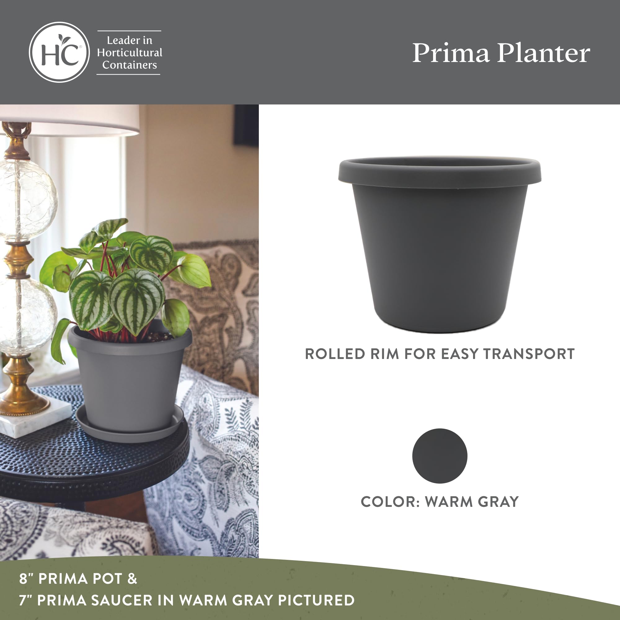 Close-up of the Prima rolled rim detail by The HC Companies, offering clean decorative edge