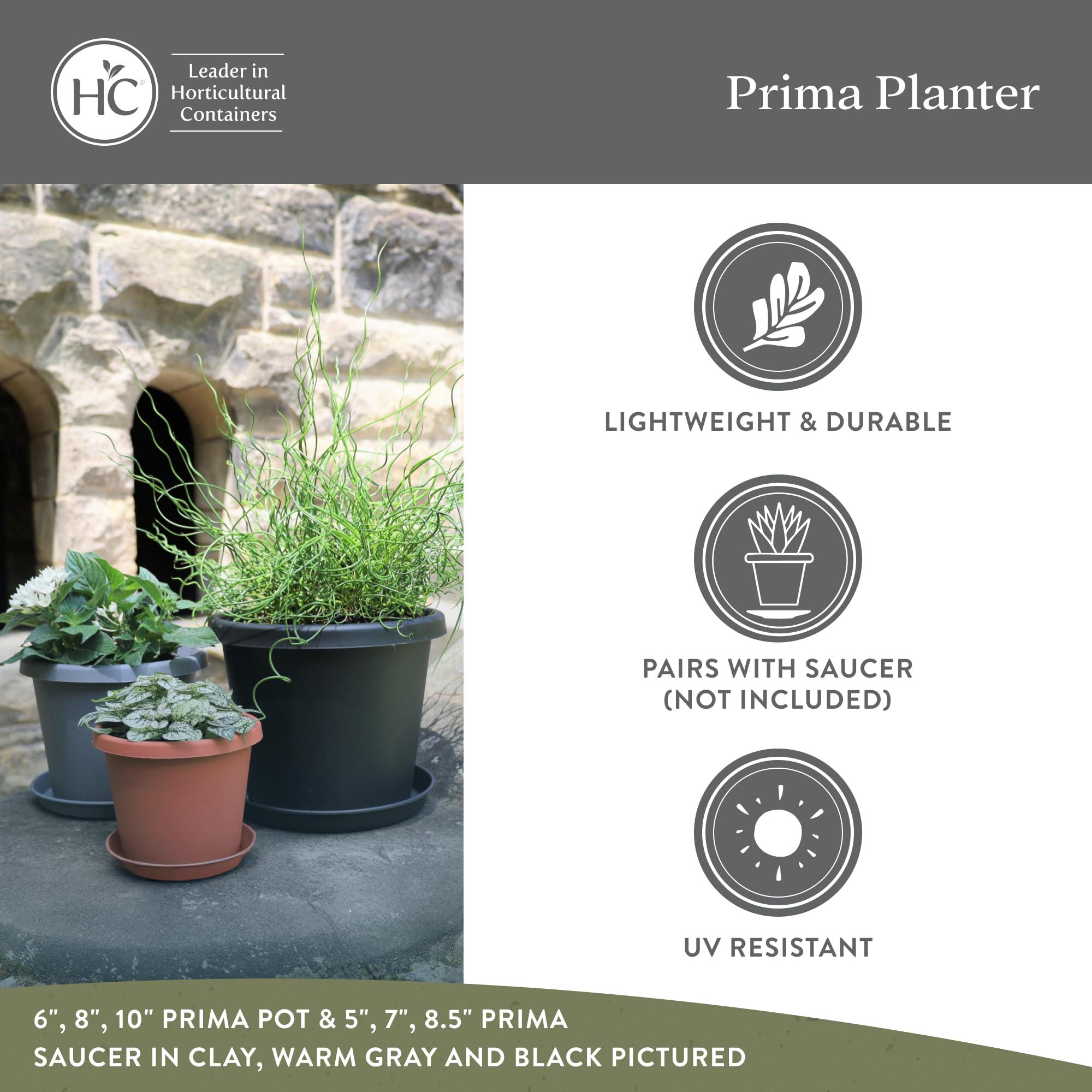 Two Prima planters styled on a patio by The HC Companies, creating a cohesive outdoor display