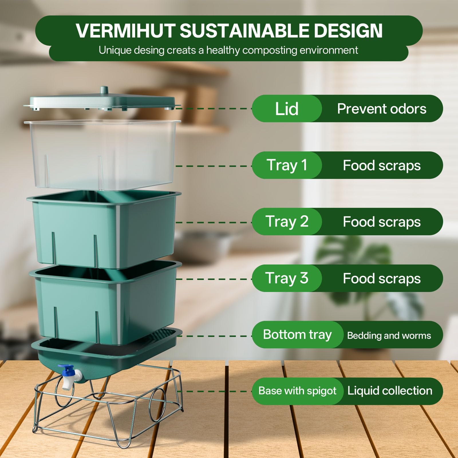 HCGADON stacked trays side profile showing space-saving vertical storage benefit