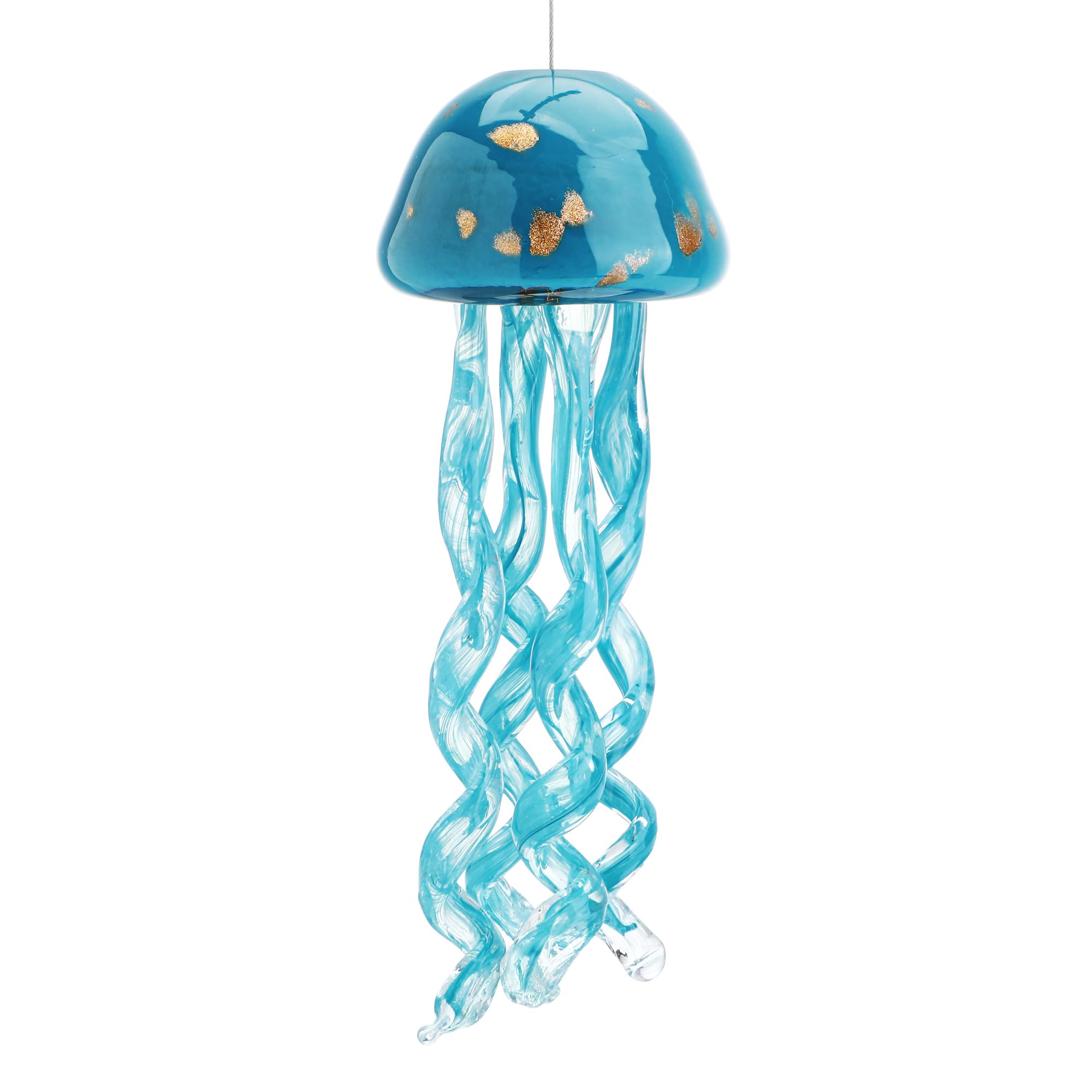 H&D HYALINE & DORA front view of aqua jellyfish chime showing shape and color benefit