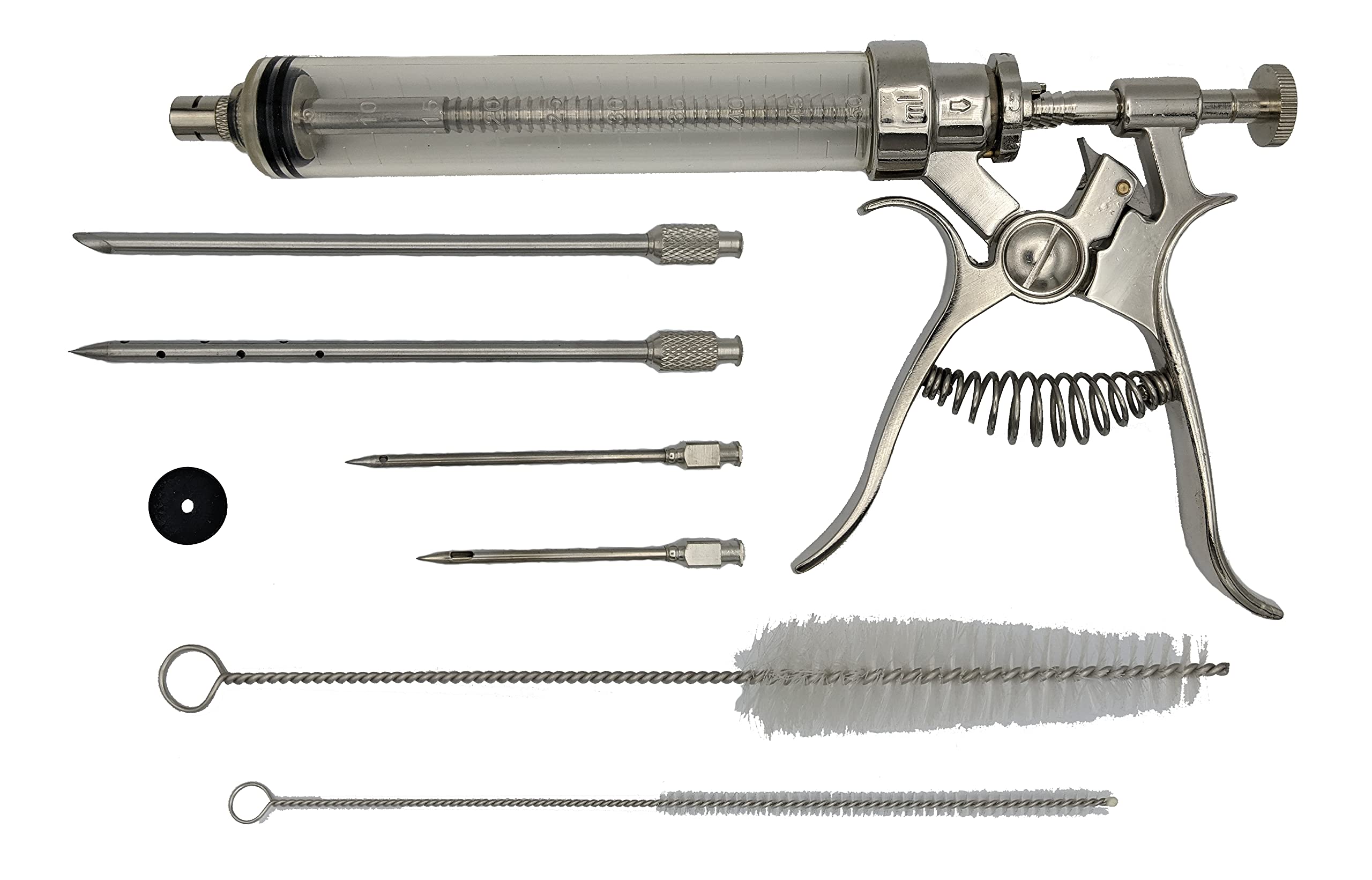 HDMNDD stainless needles and clear syringe close-up for accurate marinade dosing