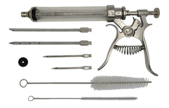 HDMNDD stainless needles and clear syringe close-up for accurate marinade dosing