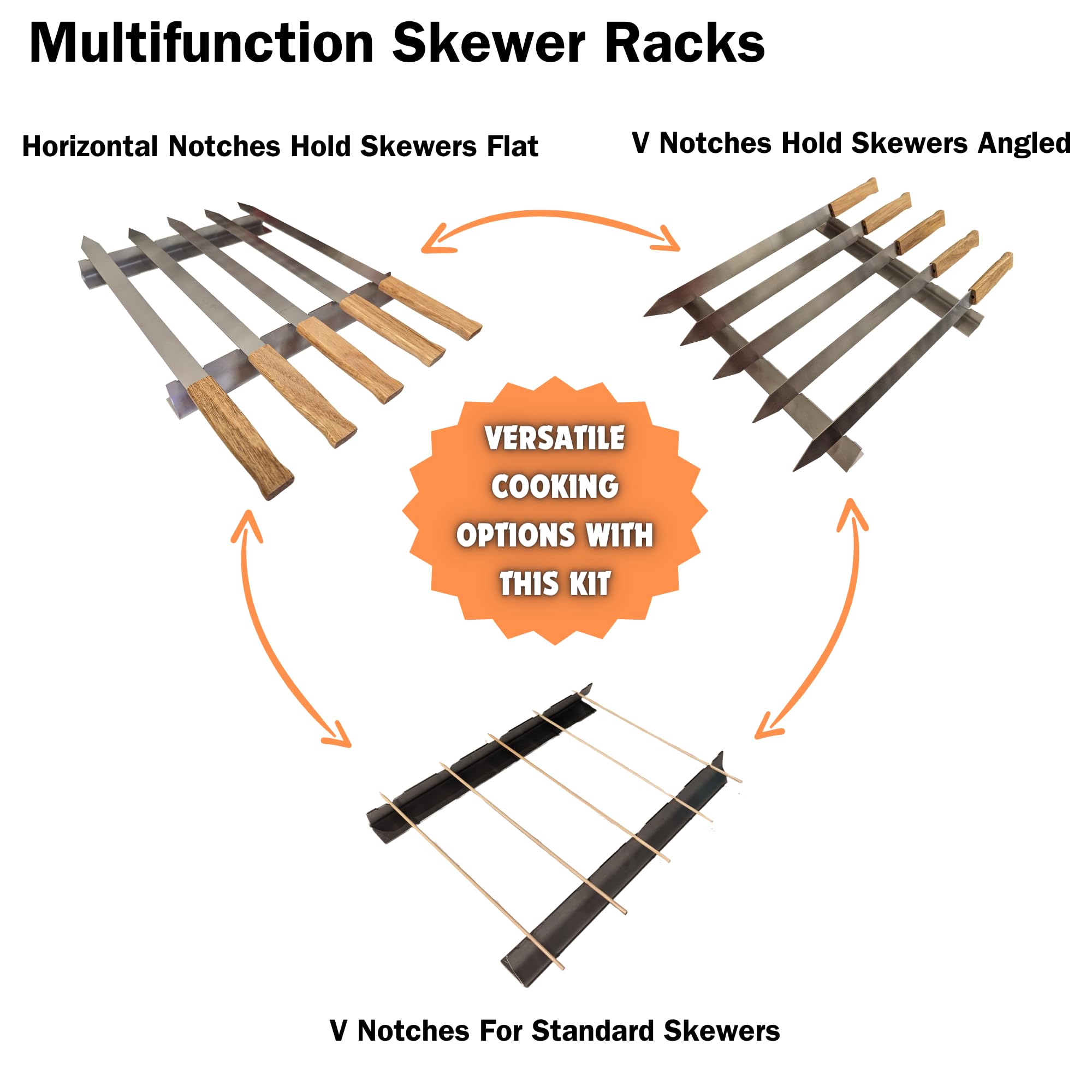 HDMNDD skewers loaded on grill in use for even kebab browning