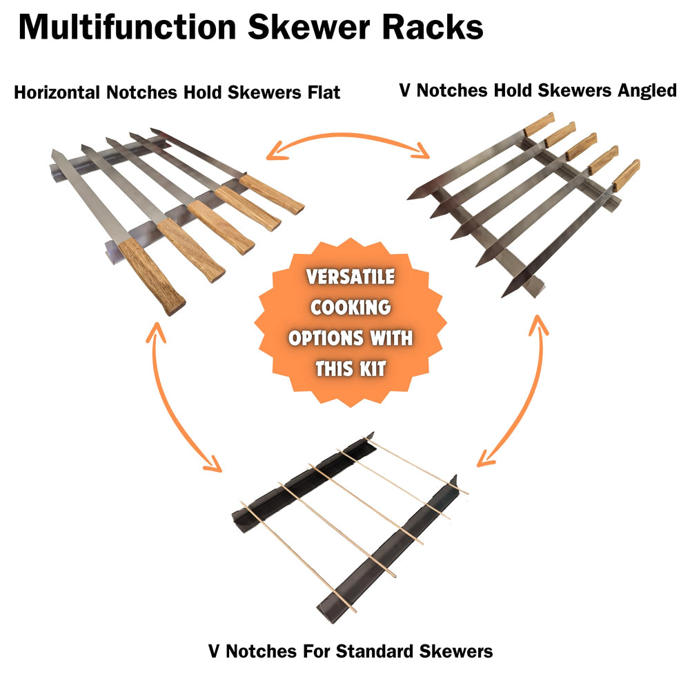 HDMNDD skewers loaded on grill in use for even kebab browning