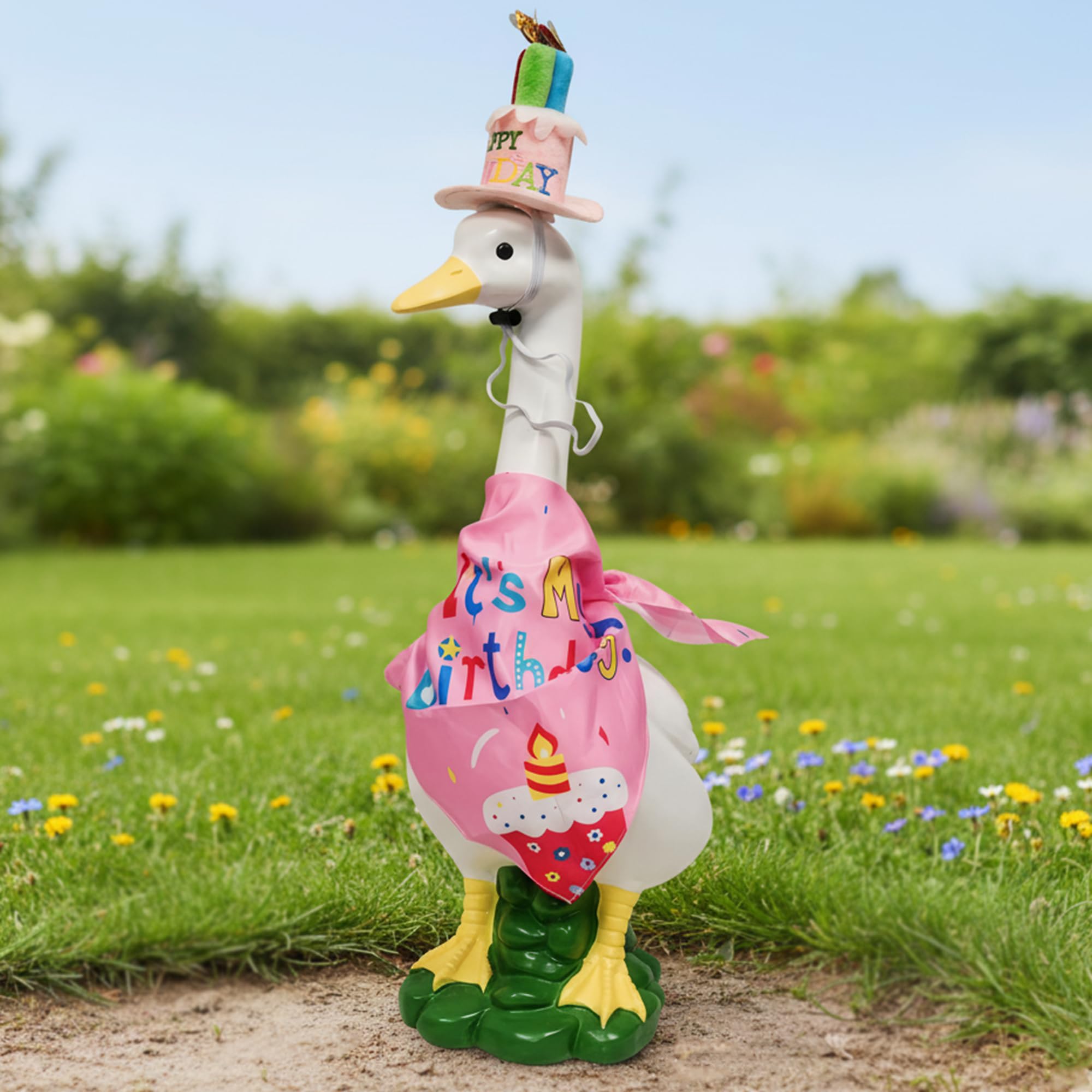 HDOOMN goose front view showing cheerful pink outfit, boosts curb appeal
