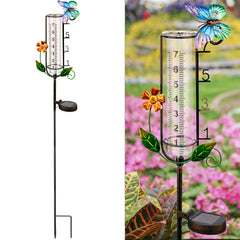 HDUAN IDT front view of butterfly rain gauge showing decorative stake and tube, enhances curb appeal