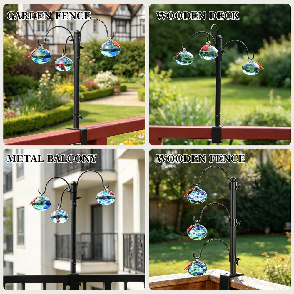 HEADAK LIFE clamp-on pole mounted to a porch railing demonstrating tool-free installation benefit