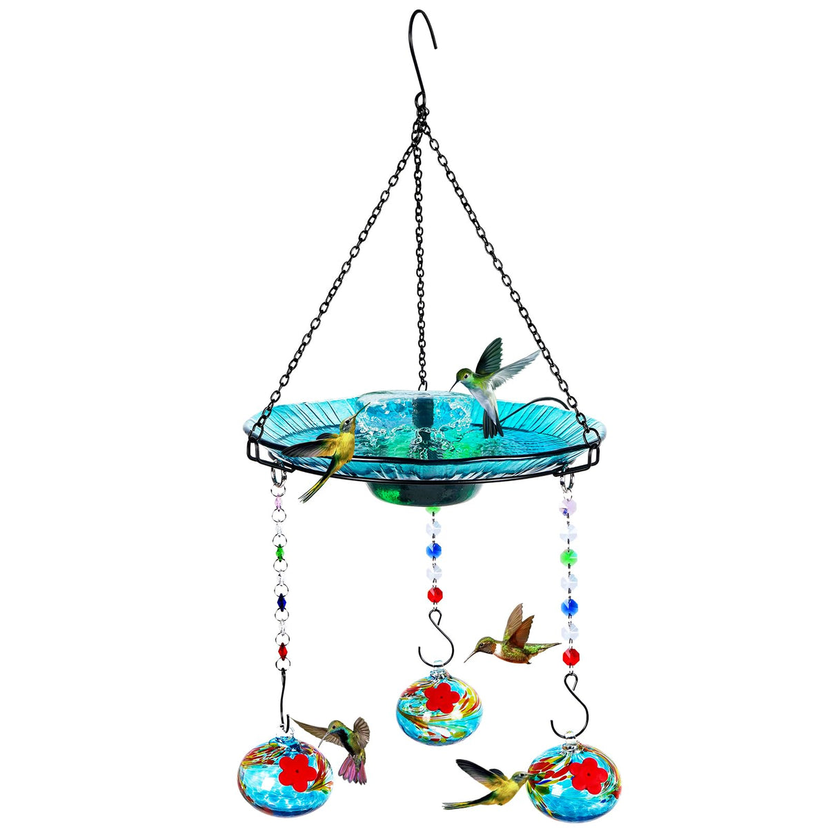 HEADAK LIFE front view of glass bird bath showing elegant design and bird appeal