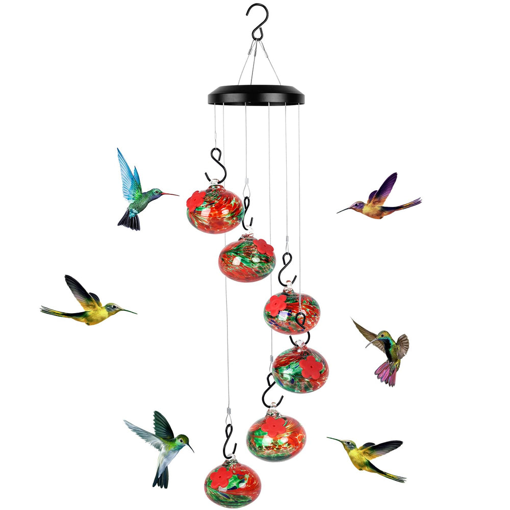 HEADAK LIFE front view hanging feeder showing elegant glass and wind chime appeal