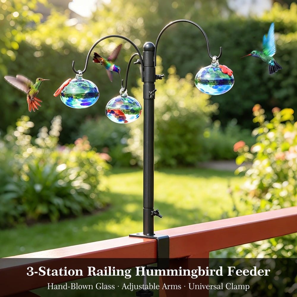 HEADAK LIFE feeder setup on a balcony with hummingbird nearby illustrating peaceful birdwatching